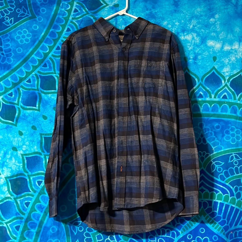 Blue, Black, Gray Button Up Flannel - Picture 1 of 12